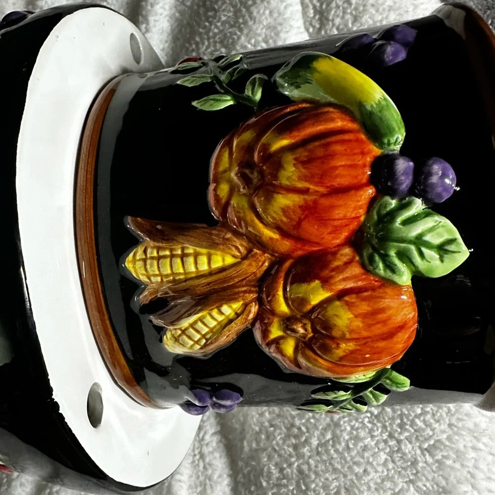 Vintage Ceramic Fruit candles holder/Jar with Raised Harvest Motif - Picture 6 of 6